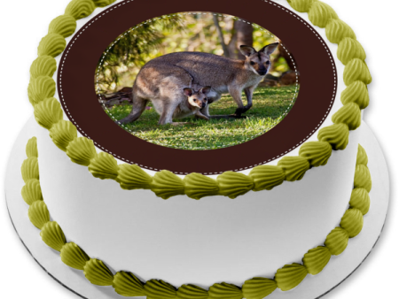 Kangaroo Mother Joey Baby Trees and Grass Edible Cake Topper Image ABPID05087 Online now