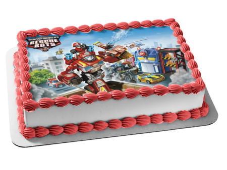 Transformers Rescue Bots Logo Autobots Chase Heatwave Blades Boulder Edible Cake Topper Image ABPID05100 For Cheap