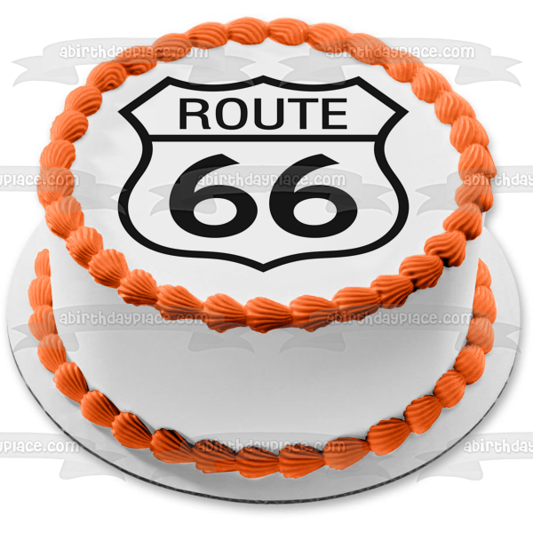 Route 66 Logo Black and White Edible Cake Topper Image ABPID05115 on Sale