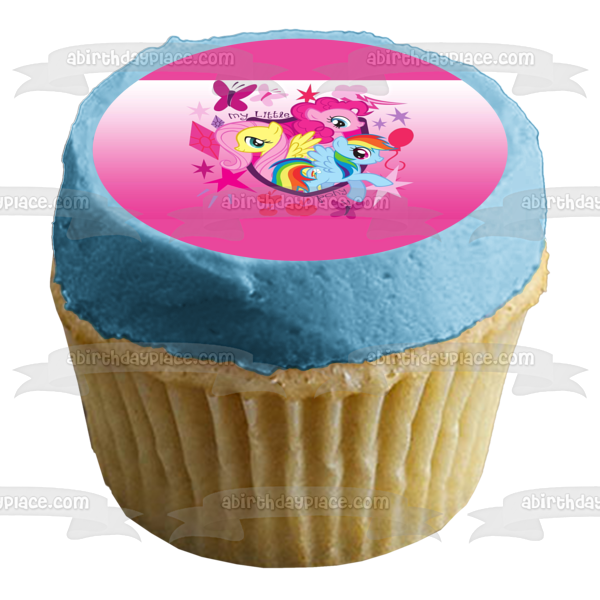 My Little Pony Equestria Girls Rainbow Dash Fluttershy Pinkie Pie and Butterflies Edible Cake Topper Image ABPID05121 Online Sale