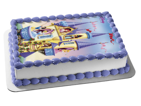 Princesses Jasmine Belle Cinderella Snow White Ariel and Rapunzel In a Castle Edible Cake Topper Image ABPID05057 Online Hot Sale